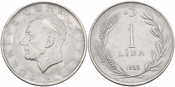 Турция 1 лира 1968 Мустафа Кемаль Ататюрк KM 889а.2 нержавеющая сталь 4548-247
