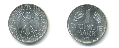 ФРГ 1 МАРКА 1971 J KM 110 медно-никель UNC 76-421