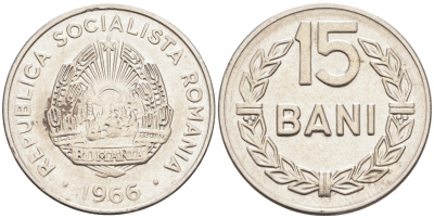 Румыния 15 бани 1966 KM 93 сталь плакированная никелем 4588-368