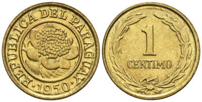 Парагвай 1 сентимо 1950  KM 20 алюминиевая бронза  aUNC  220-1041