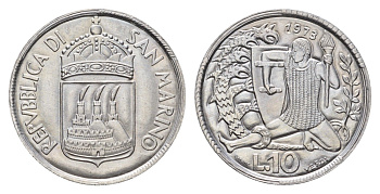 Сан-Марино 10 лир 1973 KM 25 алюминий UNC 4511-747