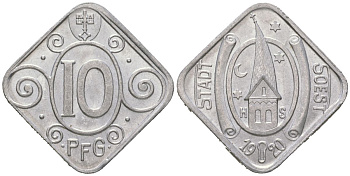 Зоест (Пруссия, Вестфалия) 10 пфеннингов 1920 Funck 504.5, Men18 29530.22 алюминий aUNC 4169-1151