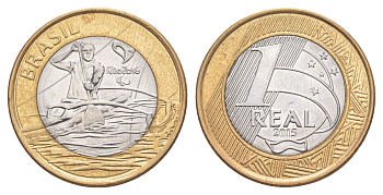 Бразилия 1 реал 2015 XV летние Паралимпийские игры, Рио-де-Жанейро 2016 - Параканоэ KM 706 биметалл UNC 4646-151