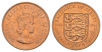 Джерси 1/12 шиллинга 1966 900 лет Нормандскому завоеванию KM 26 бронза UNC 4634-313