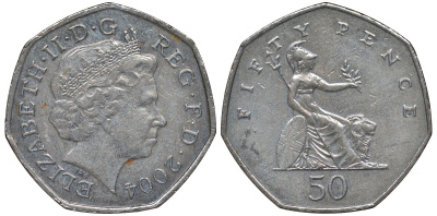 Великобритания 50 пенсов 2004 Елизавета II (1952-2022) KM 991, Spink 4610 (H8) медно-никель 4131-742