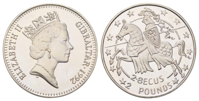 Гибралтар 2,8 экю 1992 Рыцарь KM 293 медно-никель BU 11-178-32