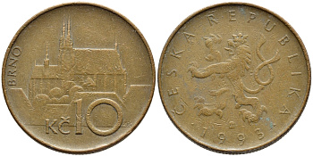 Чехия 10 крон 1993 кафедральный собор, город Брно KM 4 сталь плакированная медью 4397-413