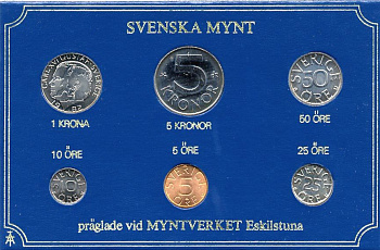 Швеция набор монетного двора из 6 монет 1982 в картоне, Карл XVI Густав (1973- ) KM MS23 UNC 7-5-7-237