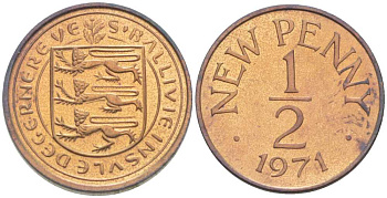 Гернси 1/2 пенни 1971 Елизавета II (1952-2022), герб KM 20 бронза PROOF 3996-1068