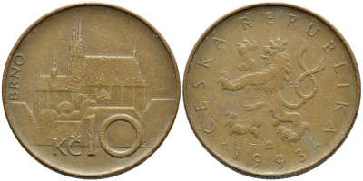 Чехия 10 крон 1993 кафедральный собор, город Брно KM 4 сталь плакированная медью 4397-413
