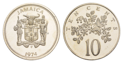 Ямайка 10 центов 1974 FM, тираж 22.000 экземпляров KM 54 медно-никель PROOF 1528-1444