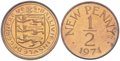 Гернси 1/2 пенни 1971 Елизавета II (1952-2022), герб KM 20 бронза PROOF 3996-1068