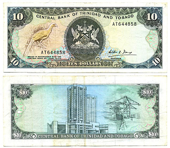 ТРИНИДАД И ТОБАГО 10 ДОЛЛАРОВ 1985 ПОДПИСЬ 5 Pick 38b бумага 6300-5-1-1