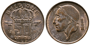 БЕЛЬГИЯ 50 САНТИМОВ 1976 BELGIQUE, БОДУЭН I (1951-1993) KM 148.1 бронза 4383-1154