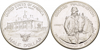 США 1/2 доллара (50 центов) 1982 D, 250 лет со дня рождения Джорджа Вашингтона KM 208 серебро UNC 1082-3-42