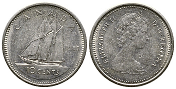 Канада 10 центов 1983 Елизавета II (1953- ), парусник KM 77.2 никель 220-432