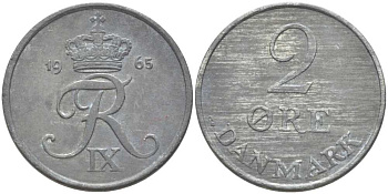 ДАНИЯ 2 ЭРЕ 1965 C;S, ФРЕДЕРИК IX (1947-1972) KM 840,2 цинк 202-711