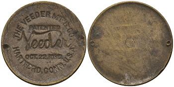США ЖЕТОН 1895 VEEDER MTG@CO, ЗАПАТЕНТОВАННАЯ МАРКА, HARTFORT CONN. USA бронза 99-435