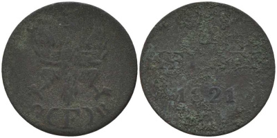 Франкфурт 1 геллер 1821 GB AKS 30, Jaeger 10, KM 301 медь 116-824