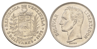 Венесуэла 5 боливаров 1973 Симон Боливар, год-тип Y 44 никель aUNC 4672-121