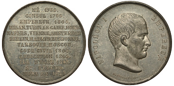 Франция медаль 1821 на смерть Наполеона 50,33 мм, 46,68 гр цинк aPROOF 1069-5-22
