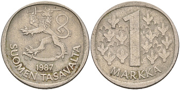 ФИНЛЯНДИЯ 1 МАРКА 1987 M KM 49a медно-никель 4563-536