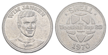 Нидерланды жетон Shell - Чемпионат мира по футболу 1970 года - сборная Голландии - Вим Янсен 1970 диаметр 30 мм, вес 3,3 гр алюминий 4175-632