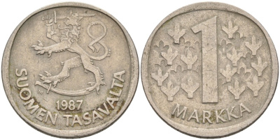 ФИНЛЯНДИЯ 1 МАРКА 1987 M KM 49a медно-никель 4563-536