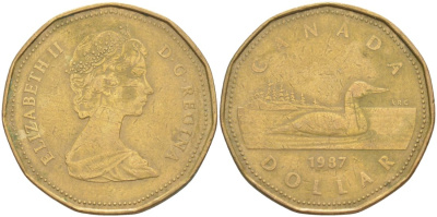 Канада 1 доллар 1987 Елизавета II (1952-2022), утка KM 157 никель плакированный алюминиевой бронзой 63-447