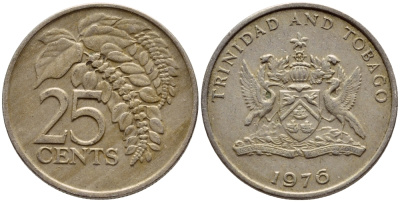 Тринидад и Тобаго 25 центов 1976 цветок дикая пуансеттия KM 28 медно-никель 4396-718