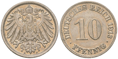 Германия 10 пфеннигов 1913 A KM 12, J. 13 медно-никель 4115-1031
