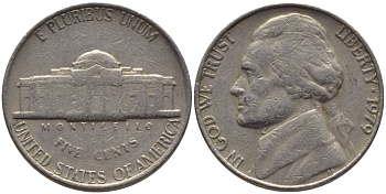 США 5 ЦЕНТОВ 1979 ДЖЕФФЕРСОН KM А192 медно-никель 31-636