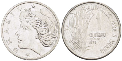 Бразилия 1 сентаво 1975 FAO, сахарный тростник KM 585 нержавеющая сталь 66-238