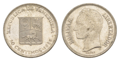 Венесуэла 50 сентимо 1989 Симон Боливар Y 41a сталь плакированная никелем 4584-241