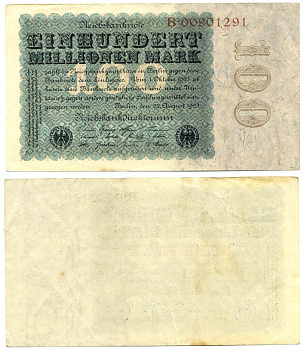 ГЕРМАНИЯ 100000000 МАРОК 1923 Pick 107 бумага 7146-9-1-2