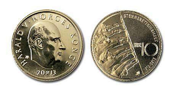 Норвегия 10 крон 2013 100 лет избирательному праву KM 488 медно-цинк-никель UNC 95-357