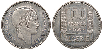 Алжир 100 франков 1950 PROBA, ESSAI, пробная монета KM 93 медно-никель UNC 3711-211