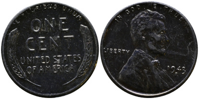 США 1 цент 1943 S (Сан-Франциско), Авраам Линкольн KM 132 a сталь плакированная цинком 4392-149