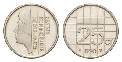 Нидерланды 25 центов 1990 Беатрикс (1980-2013) KM 204 никель UNC 4630-1116