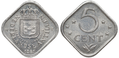 Нидерландские Антилы 5 центов 1981 Беатрикс (1980-2013) KM 13 медно-никель 4610-955