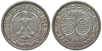 Германия 50 рейхспфеннигов 1928 J KM 49, J. 324 никель 4121-822