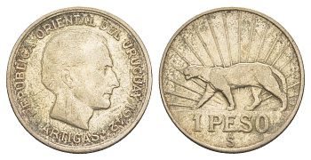 Уругвай 1 песо 1942 Хосе Хервасио Артигас KM 30 серебро 4178-512