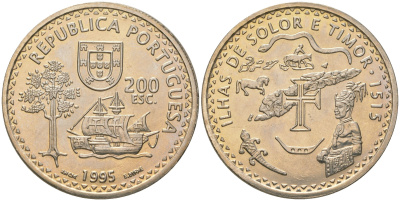 Португалия 200 эскудо 1995 480 лет островам Солор и Тимор KM 683 медно-никель UNC 74-711