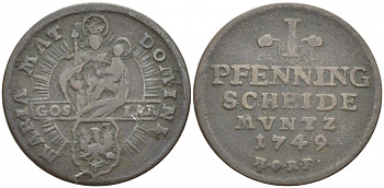 Гослар 1 пфенниг 1749 HCRF KM 107, Kluge 458 A медь 112-1014