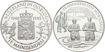Нидерланды медаль ND Голландия в войне 1940-1945, мобилизация 28 августа 1939 года, 31,3 гр, 45,0 мм  серебро  PROOF  11-242-23