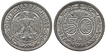 Германия 50 рейхспфеннигов 1928 A KM 49, J. 324 никель 4121-814