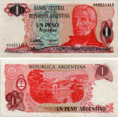 АРГЕНТИНА 1 ПЕСО 1984 СЕРИЯ А 99825, ГЕНЕРАЛ САН МАРТИН Pick 311a бумага UNC (ПРЕСС) 6293-36-2-1