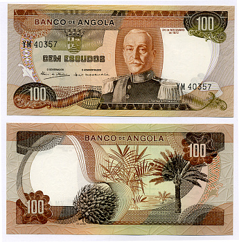 АНГОЛА 100 ЭСКУДО 1972 24 НОЯБРЯ 1972, МАРШАЛ КАРМОНА Pick 101 бумага aUNC 8564-16-3