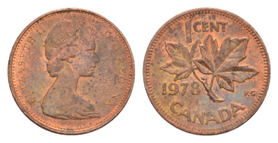 Канада 1 цент 1978 Елизавета II (1952-2022), кленовый лист KM 59 бронза 4639-352
