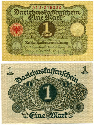 ГЕРМАНИЯ 1 МАРКА 1920 1 МАРТА 1920, ВЕЙМАРСКАЯ РЕСПУБЛИКА Pick 58 бумага аUNC 7547-13-2